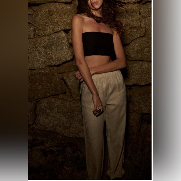 Zara Wide Legged Linen Pant Sand - Picture 2 of 6